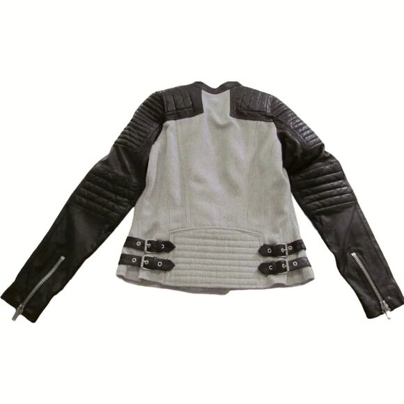 NEW MAISON SCOTCH la femme Selon Marie Wool w/ Moto Leather Jacket Sz 4 US 14 - Picture 2 of 9